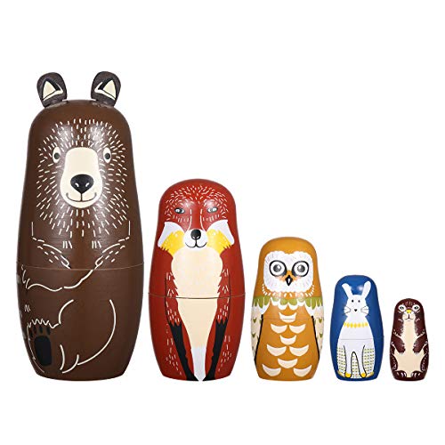 Ultnice - Muñecas rusas, matrioska de madera con forma de oso, pingüino, 5 unidades