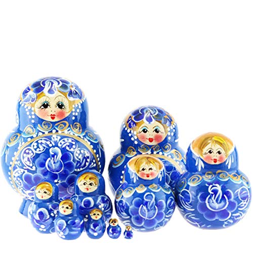 Azhna Juego de 10 matrioska, 12 cm, souvenir, matrioska, decoración del hogar, pintados a mano,...