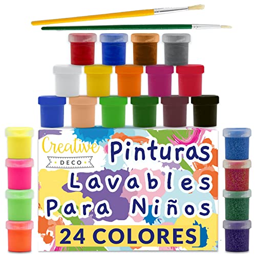 Creative Deco Temperas para Niños Lavable Pintura Dedos Bebes | 24 x 20 ml Botes | No Tóxica |...